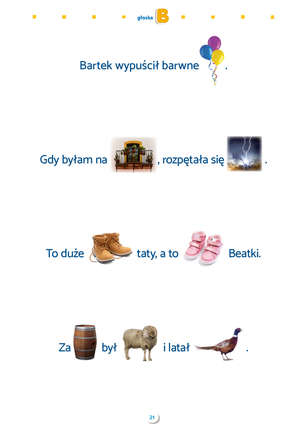 Zdania obrazkowo-wyrazowe. Materiał do terapii głosek p, pi, b, bi, m, mi