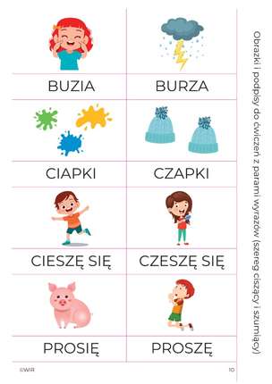 Trzy szeregi. Ćwiczenia słuchu fonemowego dla dzieci w wieku 4-9 lat. Szereg syczący, szumiący i ciszący