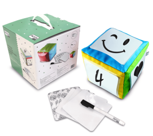 Kostka edukacyjna 15 cm + karty suchościeralne + pisak [Zestaw]