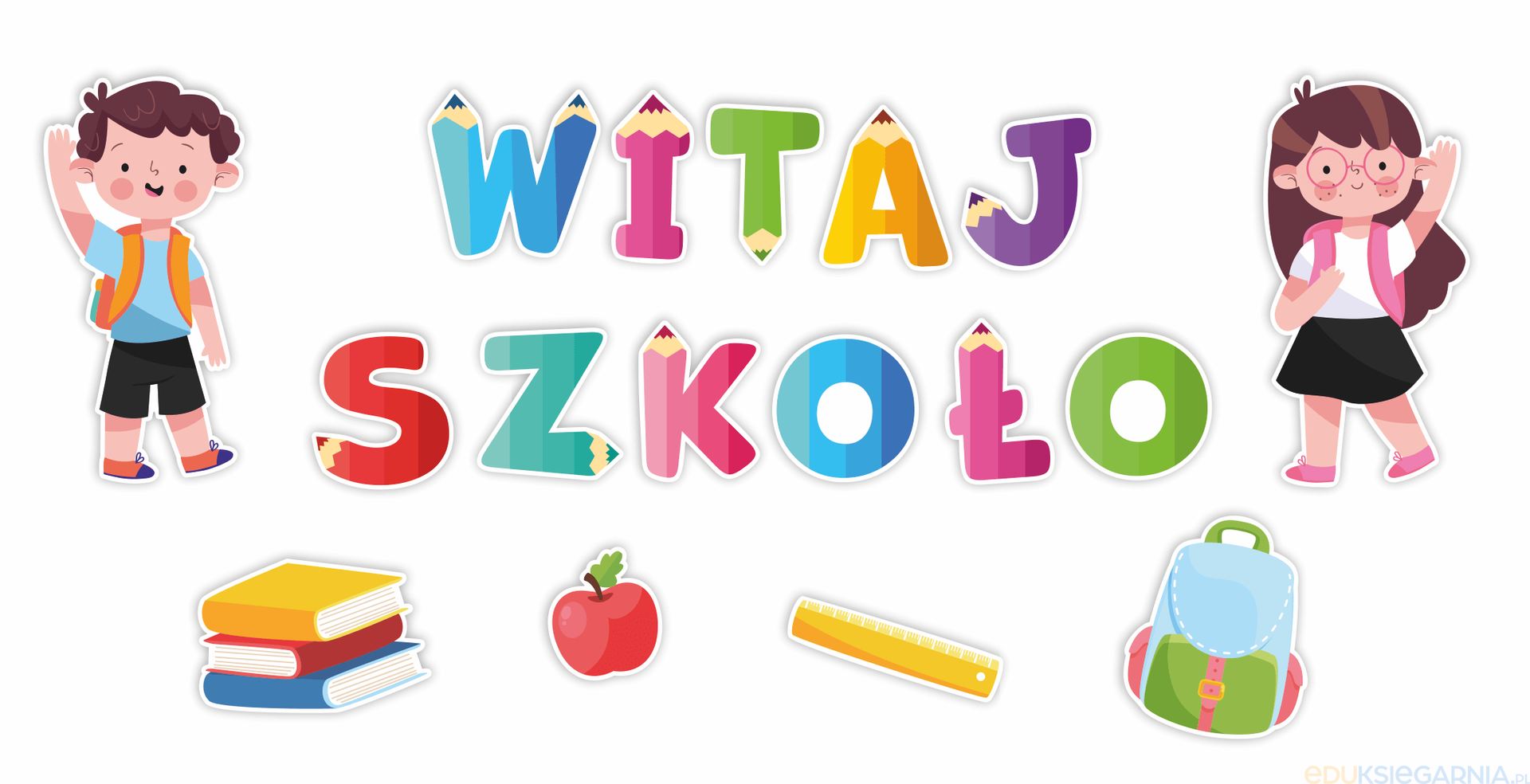 Dekoracje szkolne. Napis Witaj Szkoło DUŻY (17 elementów, jednostronny