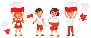 Dekoracje szkolne. Ozdoby patriotyczne - Duże dzieci (8 elementów, dwustronne)