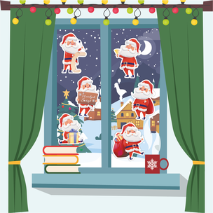 Dekoracje ozdoby świąteczne - Mikołaje 02 (6 elementów, dwustronne)