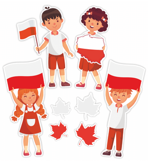 Dekoracje szkolne. Ozdoby patriotyczne - Duże dzieci (8 elementów, dwustronne)