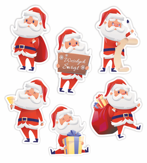 Dekoracje ozdoby świąteczne - Mikołaje 02 (6 elementów, dwustronne)