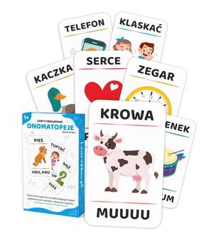Karty obrazkowe. Onomatopeje - zestaw 45 kolorowych kart