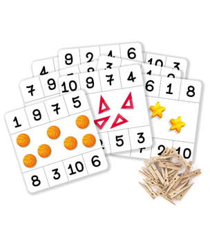 Klamerkowe zadania. Liczenie do 10 (zestaw 22 kart + 15 klamerek)