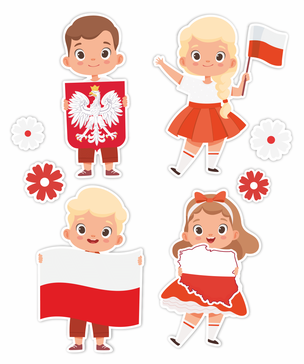 Dekoracje szkolne. Ozdoby patriotyczne - Duże dzieci (8 elementów, dwustronne) (1)