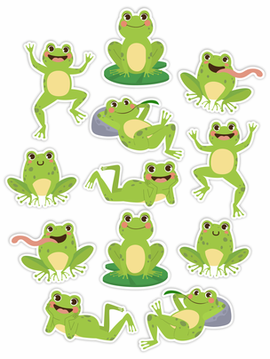 Dekoracje ozdoby szkolne - Żabki duży zestaw (12 elementów,, dwustronne)
