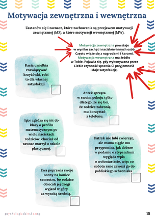 Jak obudzić w nastolatku motywację wewnętrzną - karty pracy
