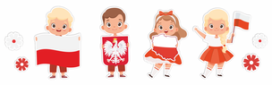 Dekoracje szkolne. Ozdoby patriotyczne - Duże dzieci (8 elementów, dwustronne) (1)