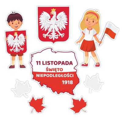 Dekoracje szkolne. Ozdoby patriotyczne - 11 listopada Święto Niepodległości 01 (8 elementów) (1)