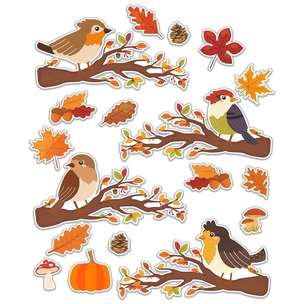 Dekoracja jesienna - Ptaszki na gałęzi DUŻE A3 (14 elementów, dwustronne)