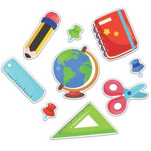 Dekoracje szkolne. Przybory szkolne DUŻE (9 elementów, dwustronne)