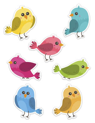 Dekoracje ozdoby Wiosna - Ptaszki na gałęzi 02 XL (12 elementów, dwustronne) (1)