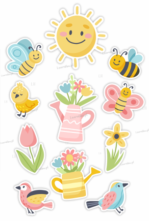 Dekoracje szkolne Wiosna - Kwiaty (6 elementów, dwustronne) (1)