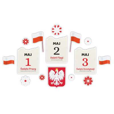 Dekoracje szkolne patriotyczne - 2, 3 maja - Dzień Flagi, święto Konstytucji 3 maja 02 (11 elementów, jednostronne) (1)