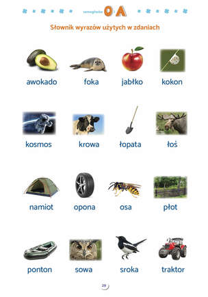 Zdania obrazkowo-wyrazowe. Materiał do terapii samogłosek