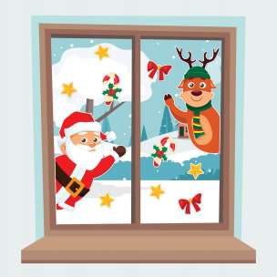 Dekoracje ozdoby świąteczne - Mikołaj z reniferkiem (11 elementów, dwustronne)