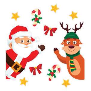 Dekoracje ozdoby świąteczne - Mikołaj z reniferkiem (11 elementów, dwustronne)