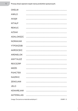 Uwaga. Ćwiczenia na materiale werbalnym