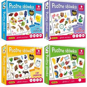 Psotne słówka. PAKIET 4 gier logopedycznych: Głoski szumiące + Głoski syczące + Głoski ciszące + Głoska R