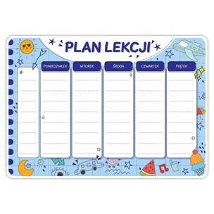 Plan lekcji magnetyczny - wzór Niebieski zeszyt