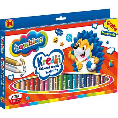 Kredki Bambino w oprawie drewnianej z temperówką (24 kolory)