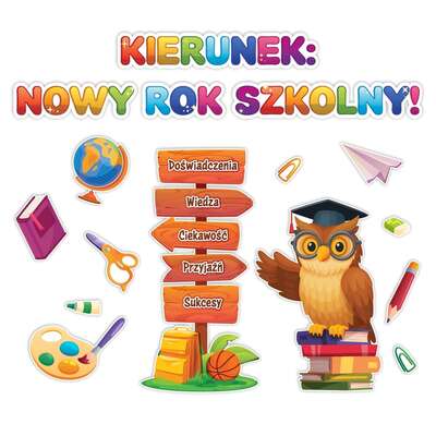 Dekoracja szkolna. Kierunek: nowy rok szkolny! (16 elementów)