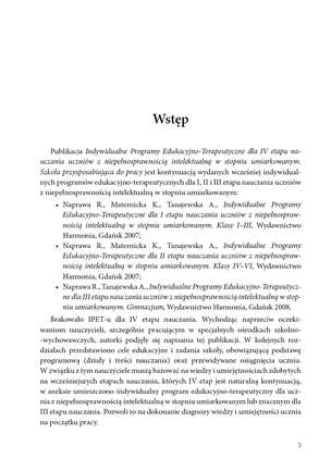 INDYWIDUALNE PROGRAMY EDUKACYJNO-TERAPEUTYCZNE dla IV etapu nauczania uczniów z niepełnosprawnością w stopniu umiarkowanym