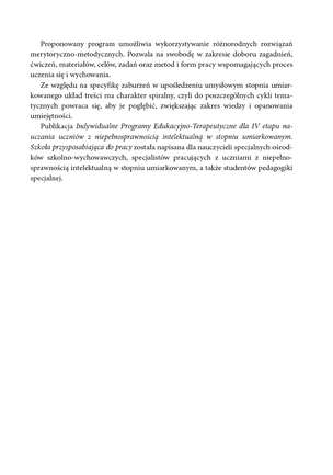 INDYWIDUALNE PROGRAMY EDUKACYJNO-TERAPEUTYCZNE dla IV etapu nauczania uczniów z niepełnosprawnością w stopniu umiarkowanym