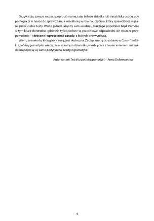 Czwartoteściki z polskiej gramatyki. Testy o dwóch stopniach trudności z kluczem odpowiedzi. Praktyczny samouczek gramatyczny