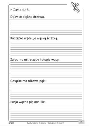 Sylaby i zdania do pisania - Karty pracy dla klasy 1