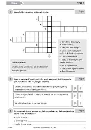 Czytanie ze zrozumieniem. Wybór testów dla klasy 7
