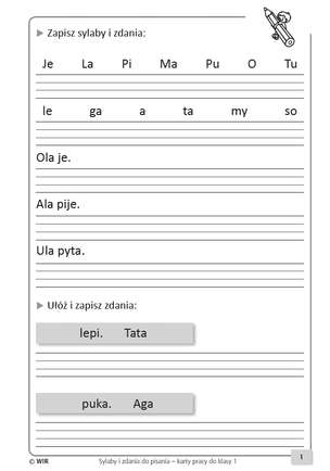 Sylaby i zdania do pisania - Karty pracy dla klasy 1