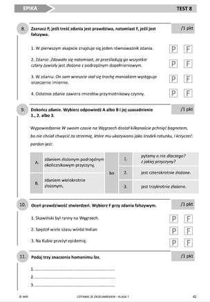 Czytanie ze zrozumieniem. Wybór testów dla klasy 7