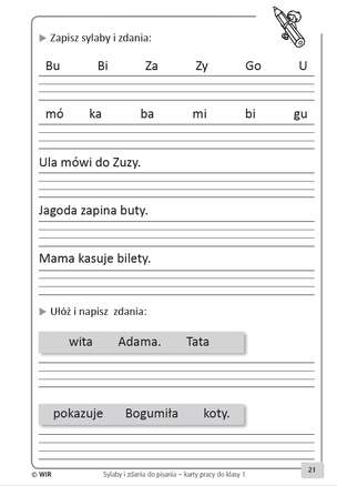 Sylaby i zdania do pisania - Karty pracy dla klasy 1