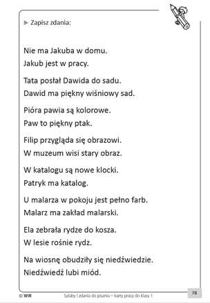 Sylaby i zdania do pisania - Karty pracy dla klasy 1